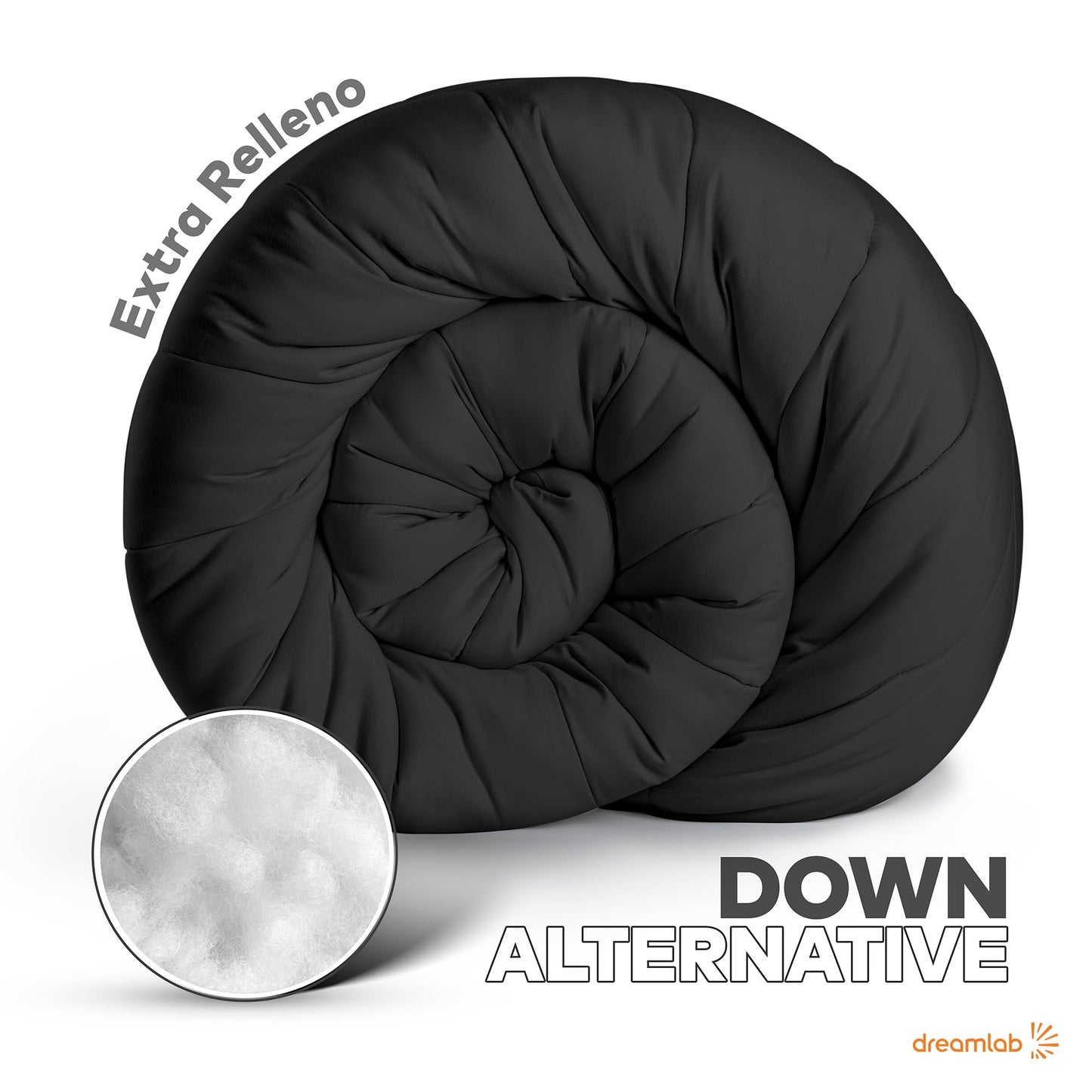 Dreamlab Edredón Acolchado para Toda Estación. Relleno de Microfibras Recubiertas con Gel. Lavado a Máquina. Usar como Edredón o con Funda Duvet. Hipoalergénico. (Negro, Matrimonial 195 x 223cm)