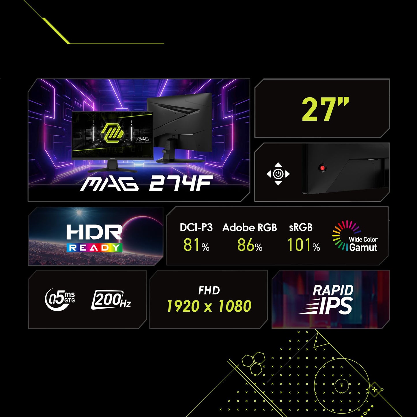 mag 274F | Monitor Gamer de 27 Rapid IPS / 200Hz / .05ms GTG/HDR Ready/AI-Vision