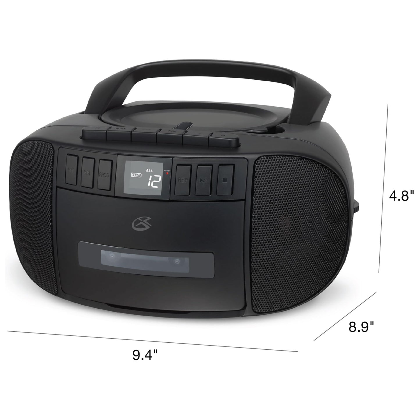 GPX BCA209B Boombox portátil Am/FM con Reproductor de CD y Cassette, Negro