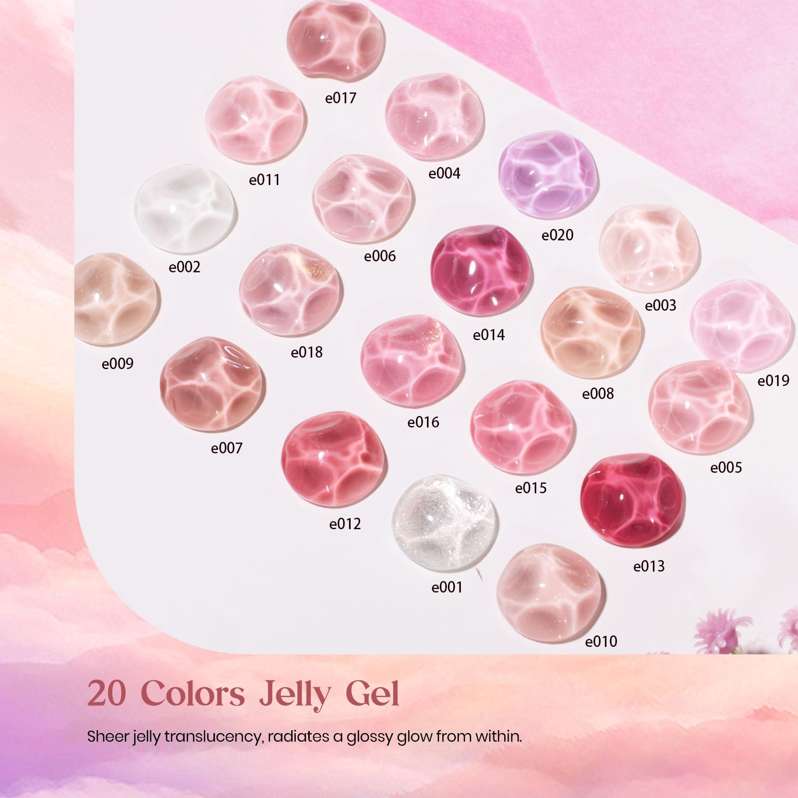 Juego de esmaltes de uñas en gel Beetles Pink Nude, 20 colores neutros, rosa gelatinoso, transparente, con purpurina, color blanco, kit de gel UV Soak Off con capa superior mate brillante de gel base, regalos de manicura DIY