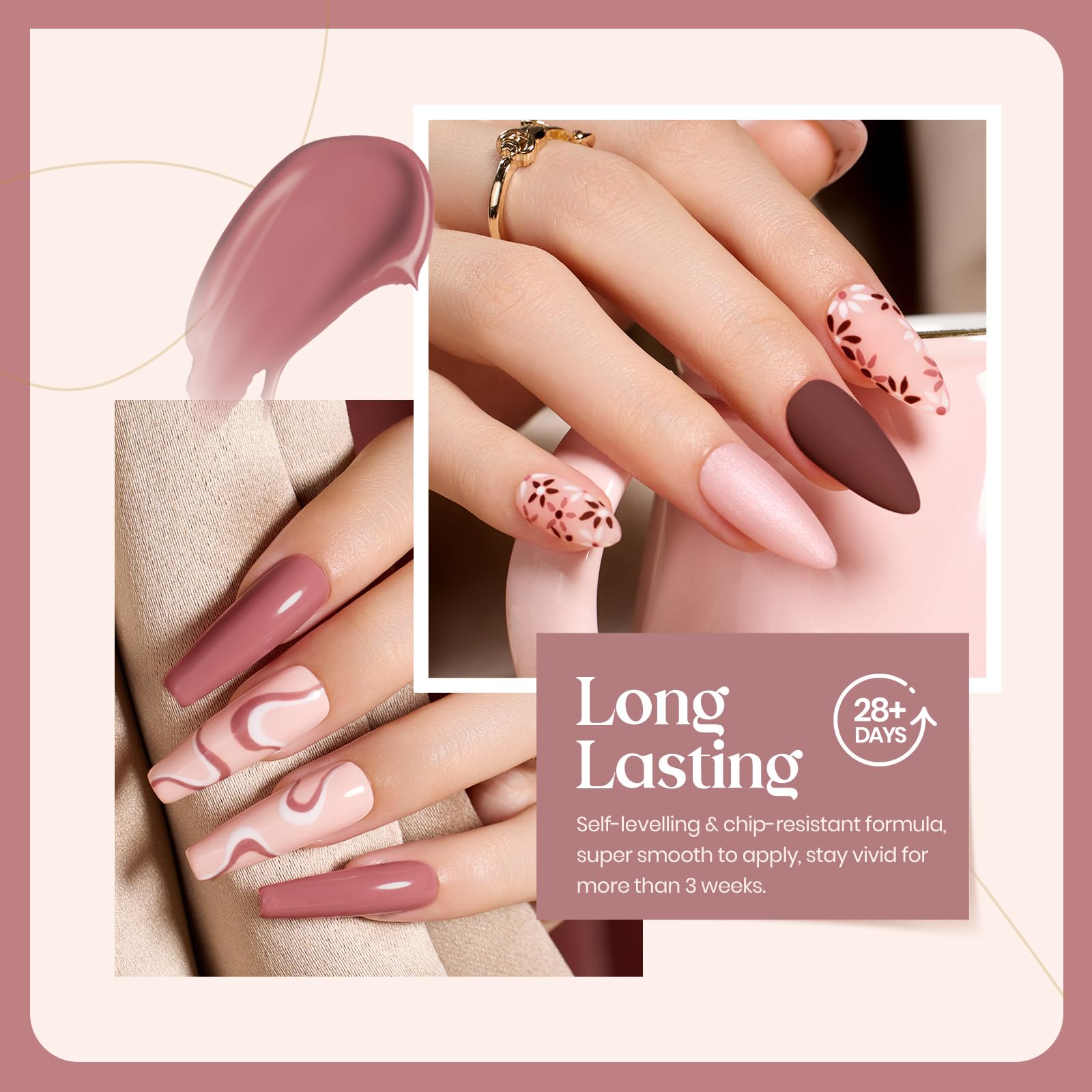 Escarabajos - Juego de 6 esmaltes de uñas en gel, color nude, sinfonía, purpurina, neutro, rosa, marrón, nude, esmalte de uñas en gel, remojo, lámpara UV LED, diseño de arte de uñas, tono de piel, regalo casero
