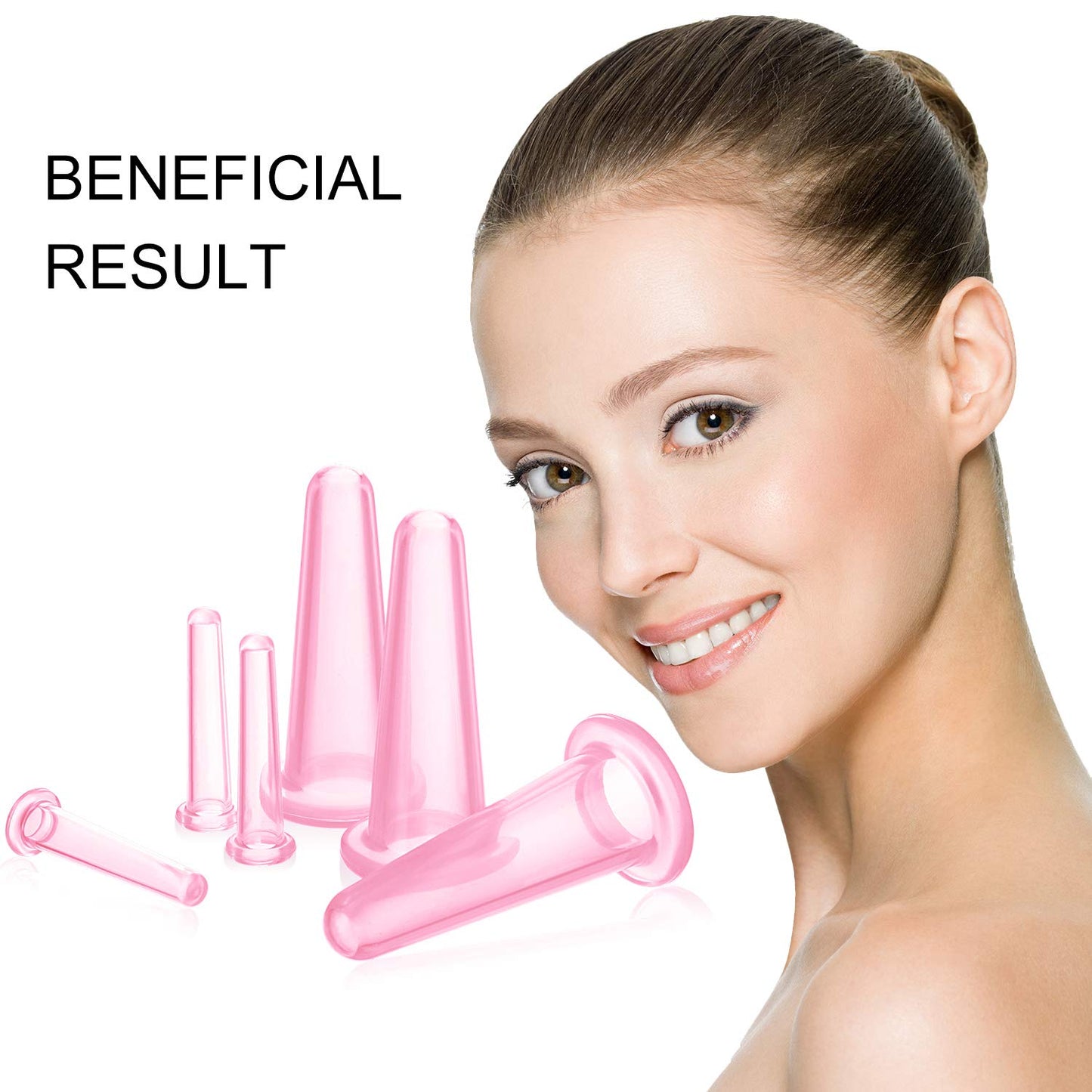 Juego de ventosas faciales para masaje facial y ojos, juego de tazas de silicona con cepillo exfoliante para la cara y el cuello (pequeño, mediano, rosa)