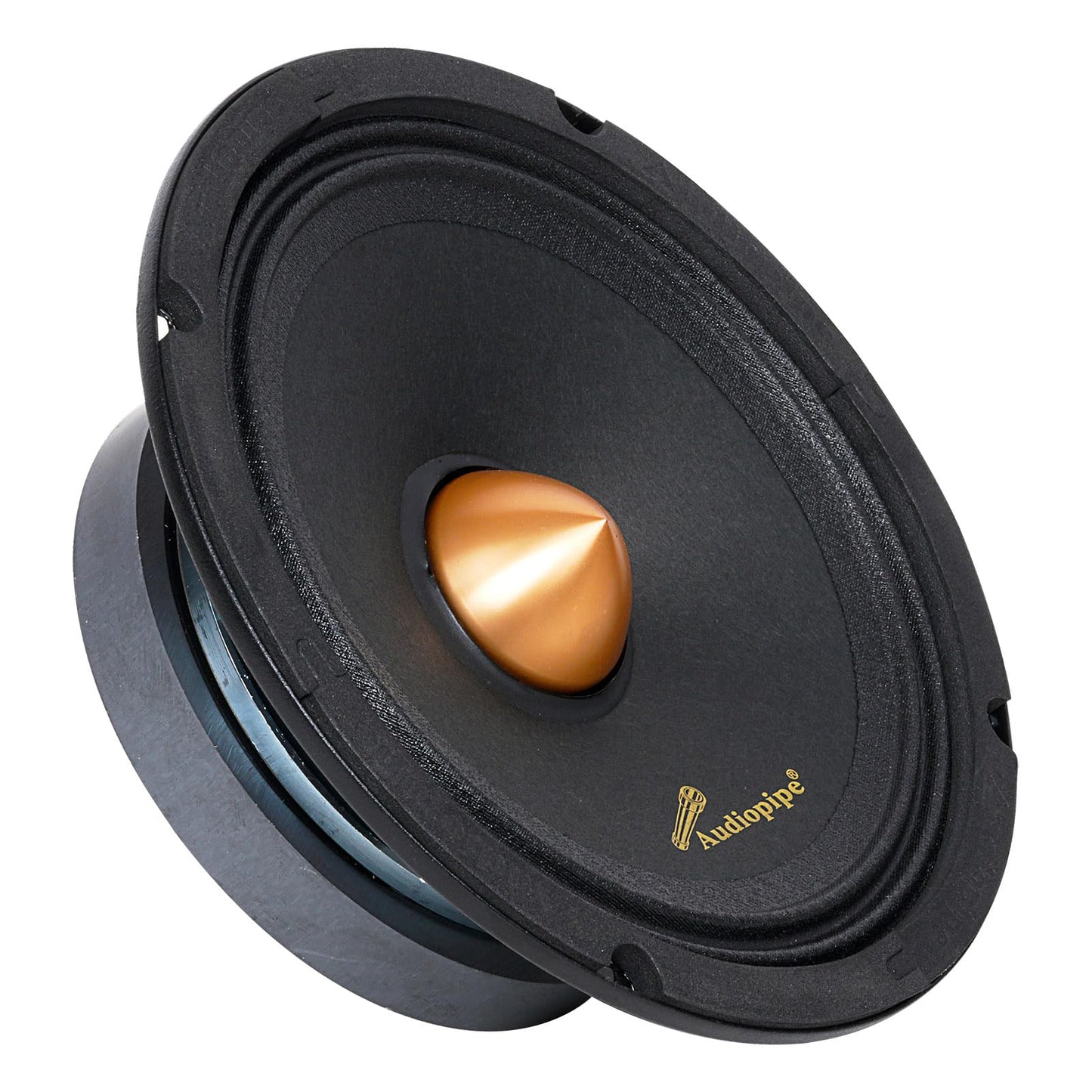 Audiopipe Altavoz de baja frecuencia media de 6 pulgadas, 200 W máximo cada uno, tapa antipolvo de bala dorada