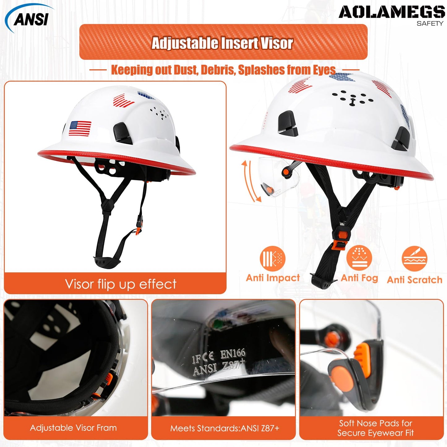 Cascos duros de borde completo con visera de construcción aprobados por OSHA - Cascos duros ventilados para hombres, Casco duro negro con correa para la barbilla, seguridad negro con visera tintada