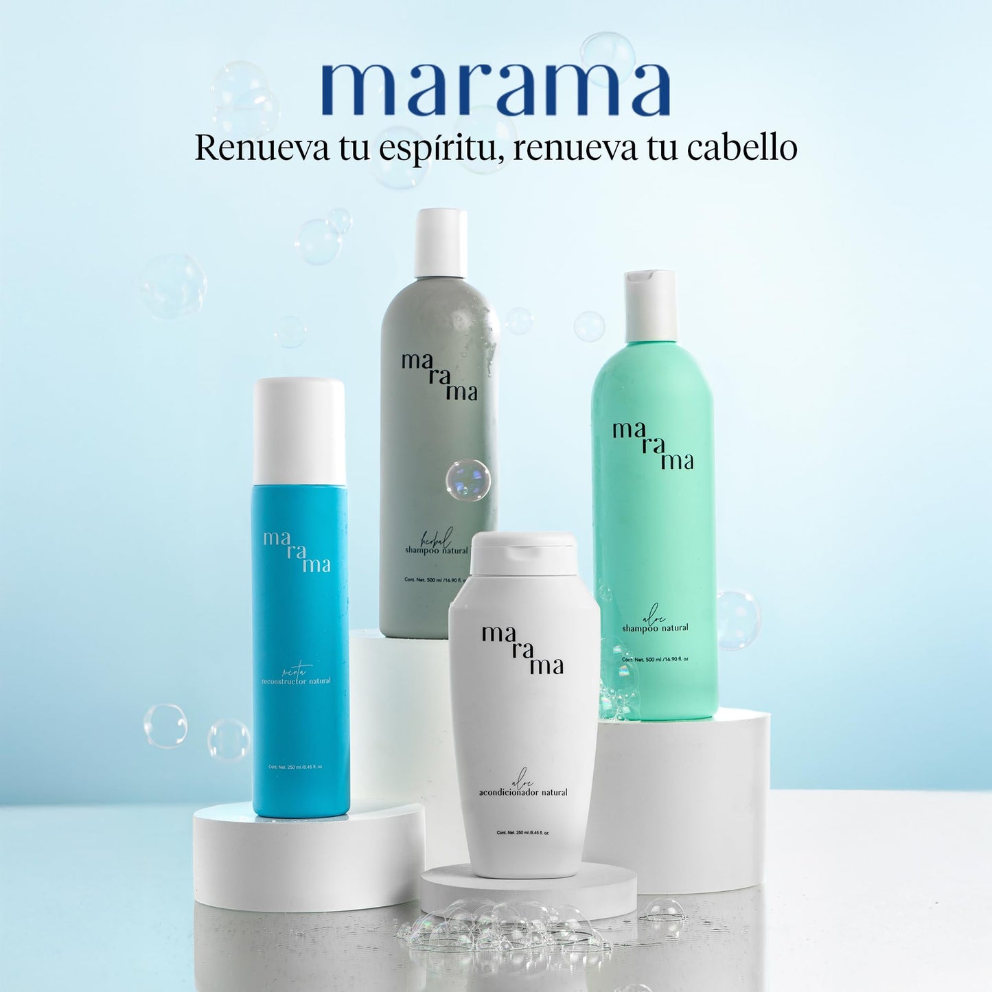 MARAMA | Perfect Three Kit | 2 Shampoo sin Parabenos + Acondicionador sin Parabenos | Tratamiento para Cabello Maltratado - Aloe Vera | Anti Frizz Cabello | Vegano - Cruelty-Free