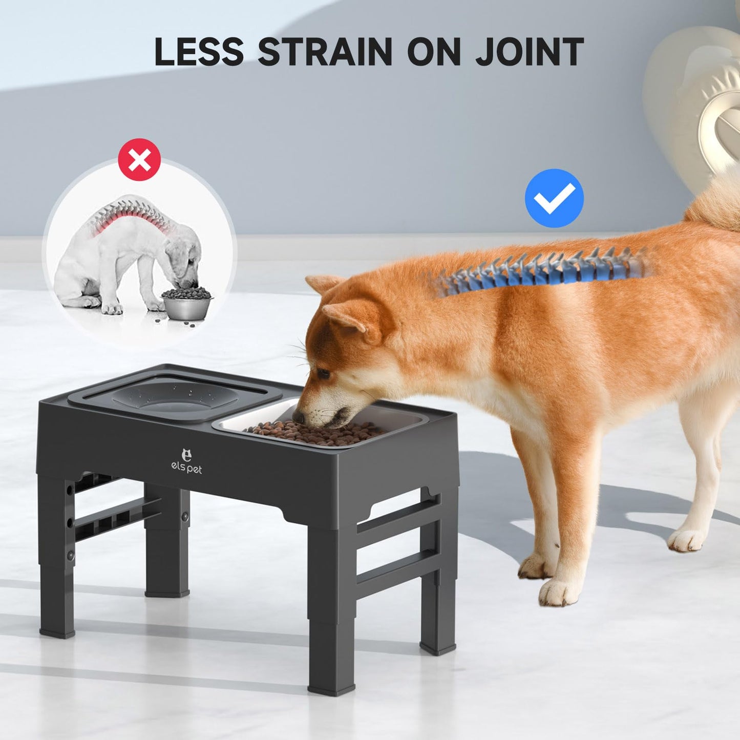 ELS PET - Cuencos elevados para perros, cuencos elevados ajustables con tazón de agua para perros sin derrames y tazón de acero inoxidable/alimentador lento, soporte para cuencos para perros pequeños,