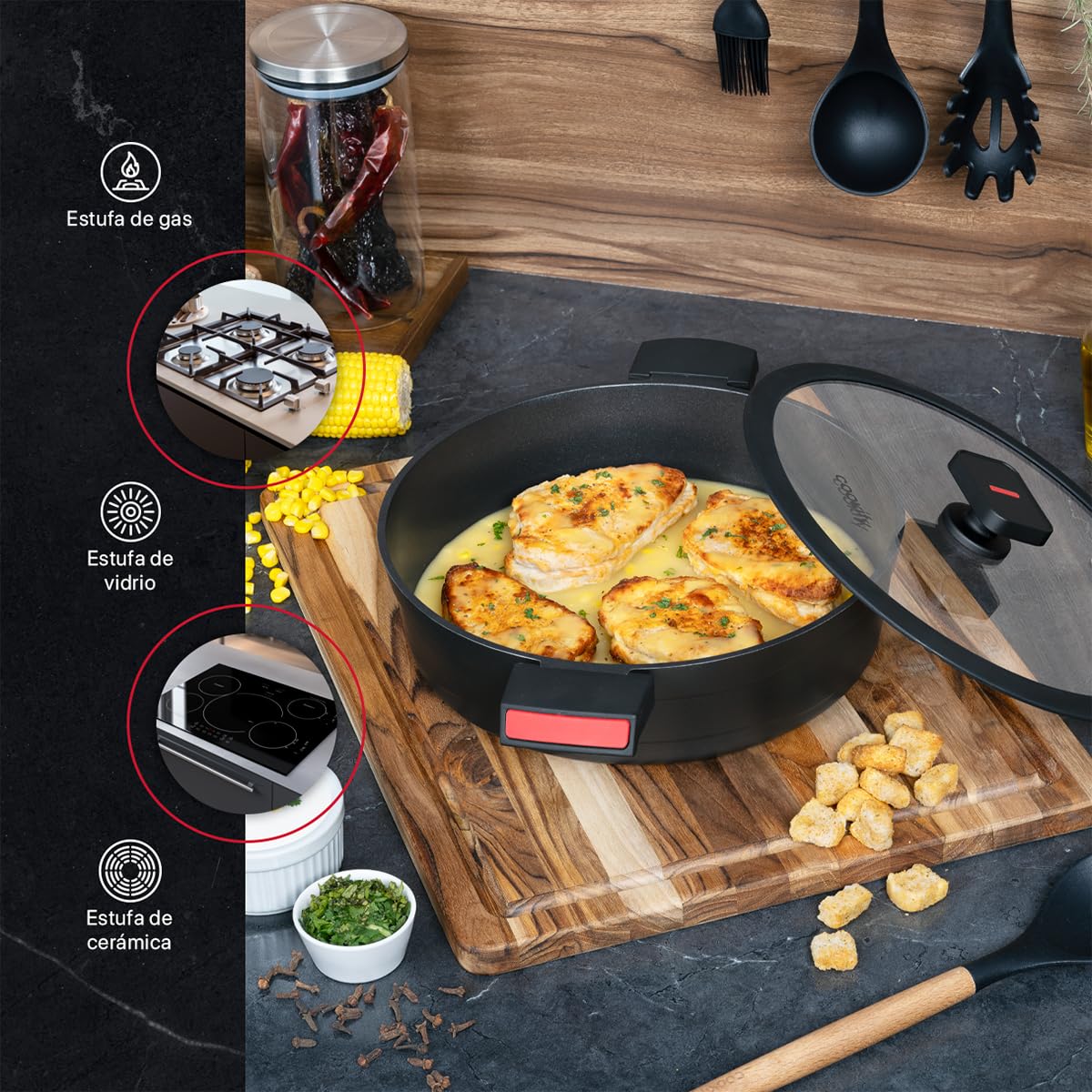 Cookify Set de Sarten y Cacerola de Aluminio con Revestimiento Antiadherente para todo tipo de estufas (3 piezas - 28 cm)