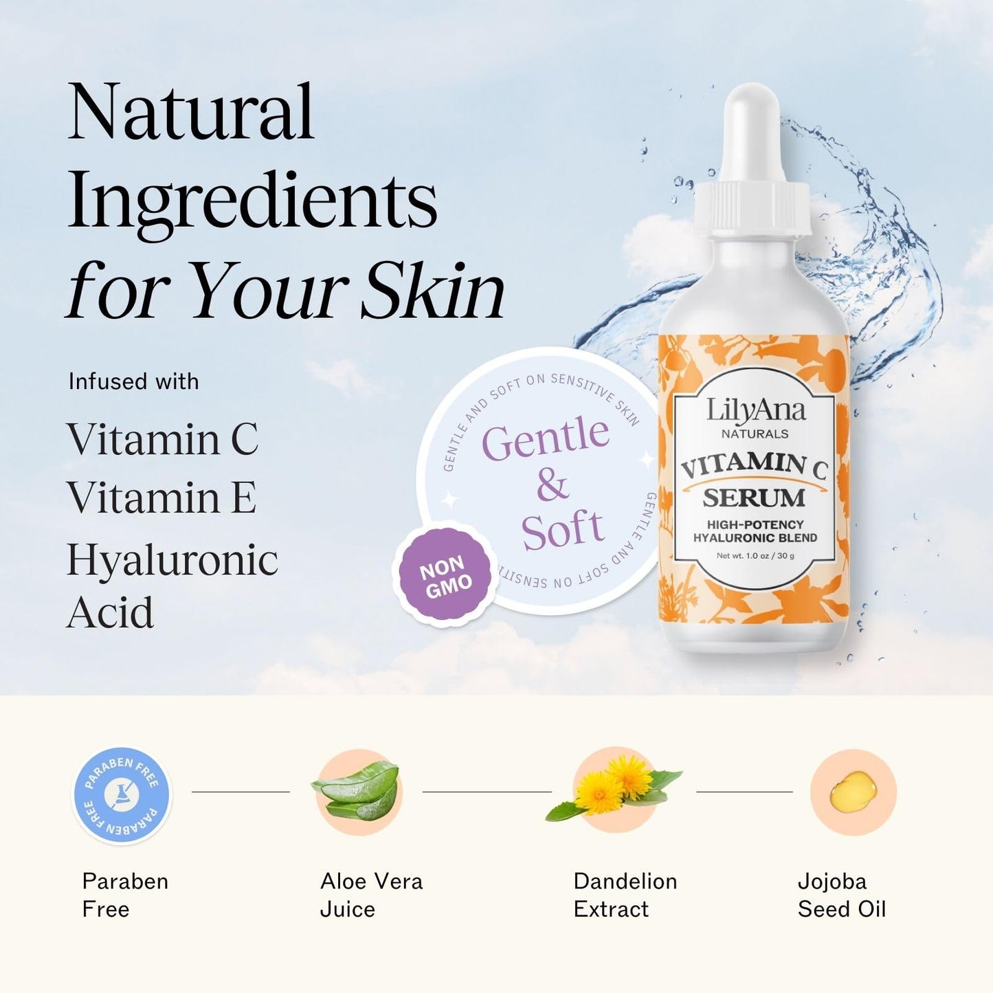 Vitamin C Serum with Hyaluronic Acid for Face and Eyes â€" Organic Skin Care with Natural Ingredients for Acne, Anti Wrinkle, Anti Aging, Fades Age Spots and Sun Damage - 1 OZ
