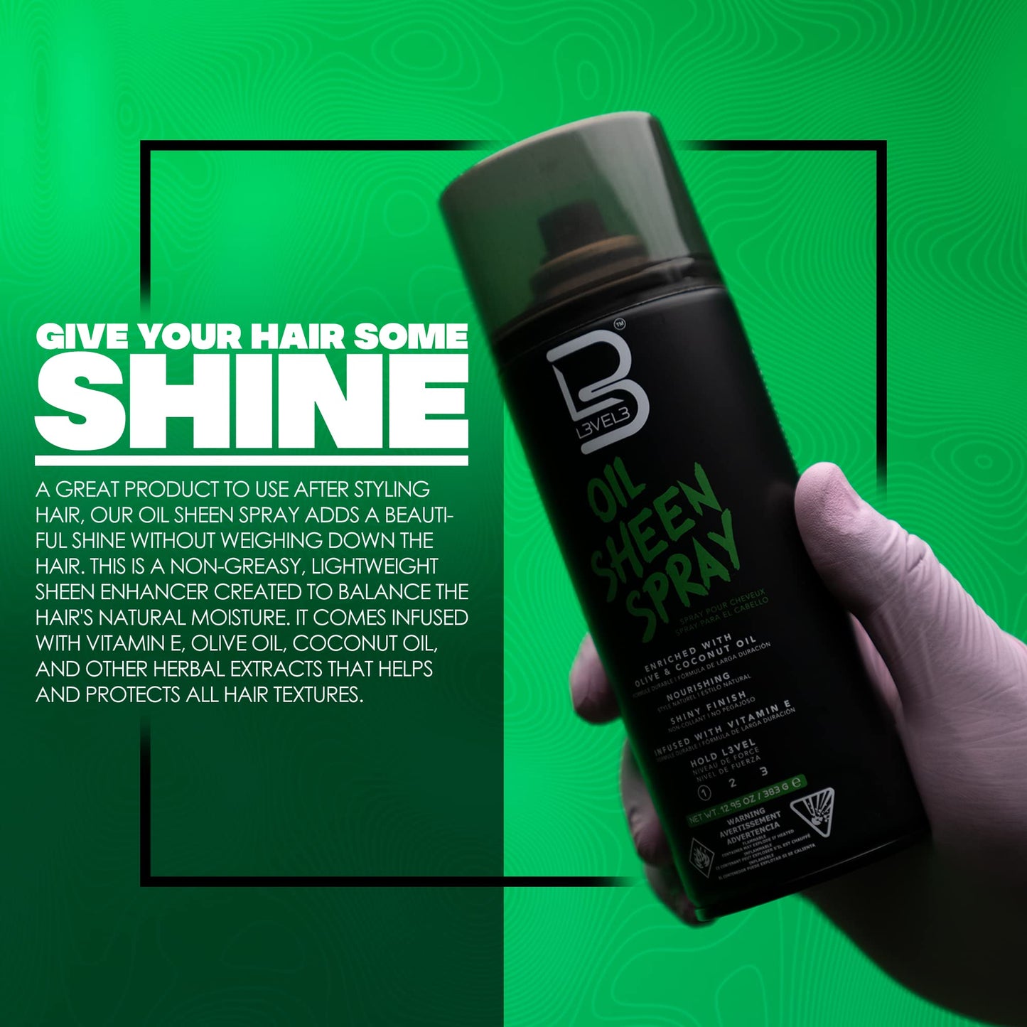 Spray de Brillo para el Cabello L3VEL3 12.95 oz para Hombre