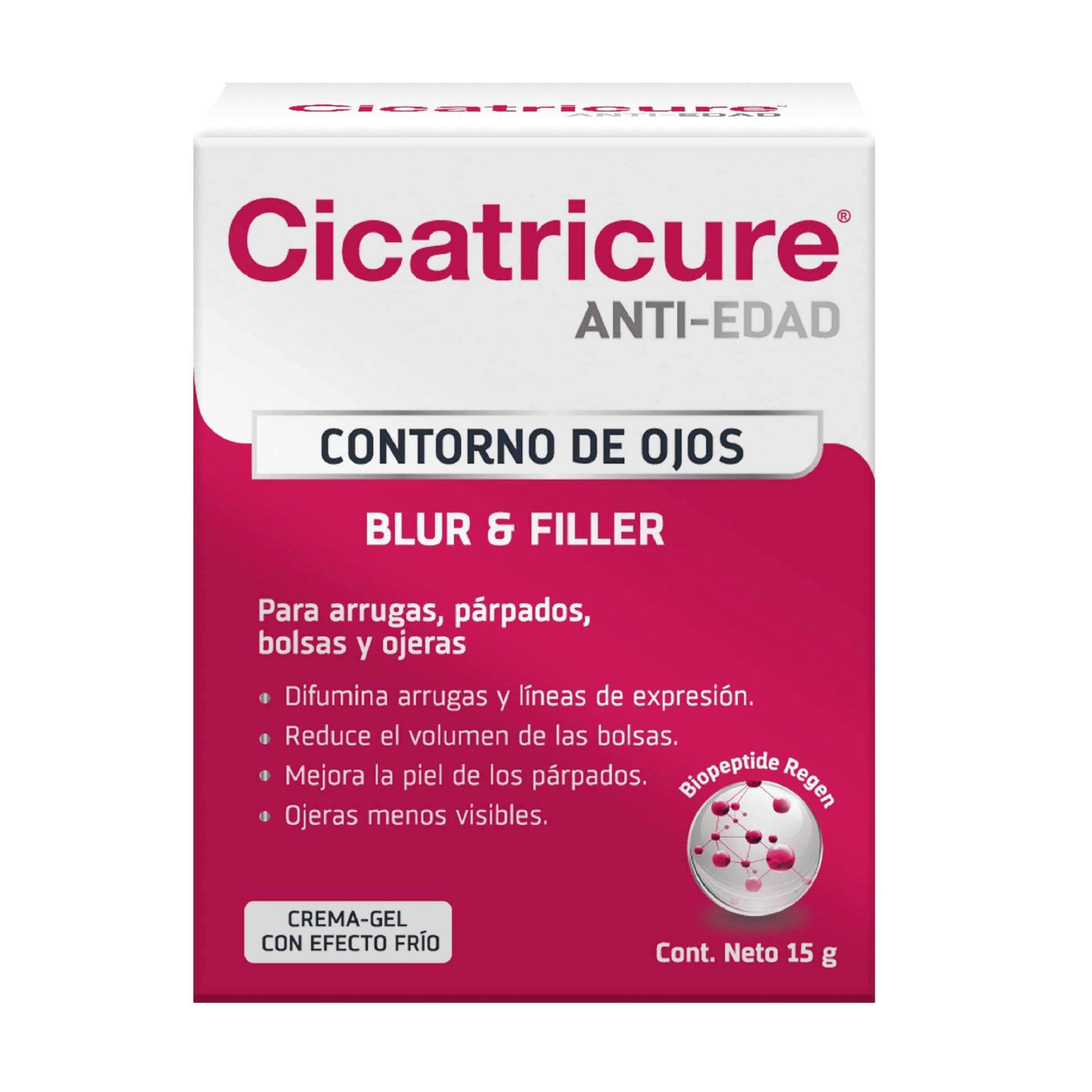 CICATRICURE - Contorno de Ojos Blur & Filler. Crema gel con efecto frío anti-edad que difumina arrugas y líneas de expresión. Para arrugas, párpados, bolsas y ojeras, tarro con 15g