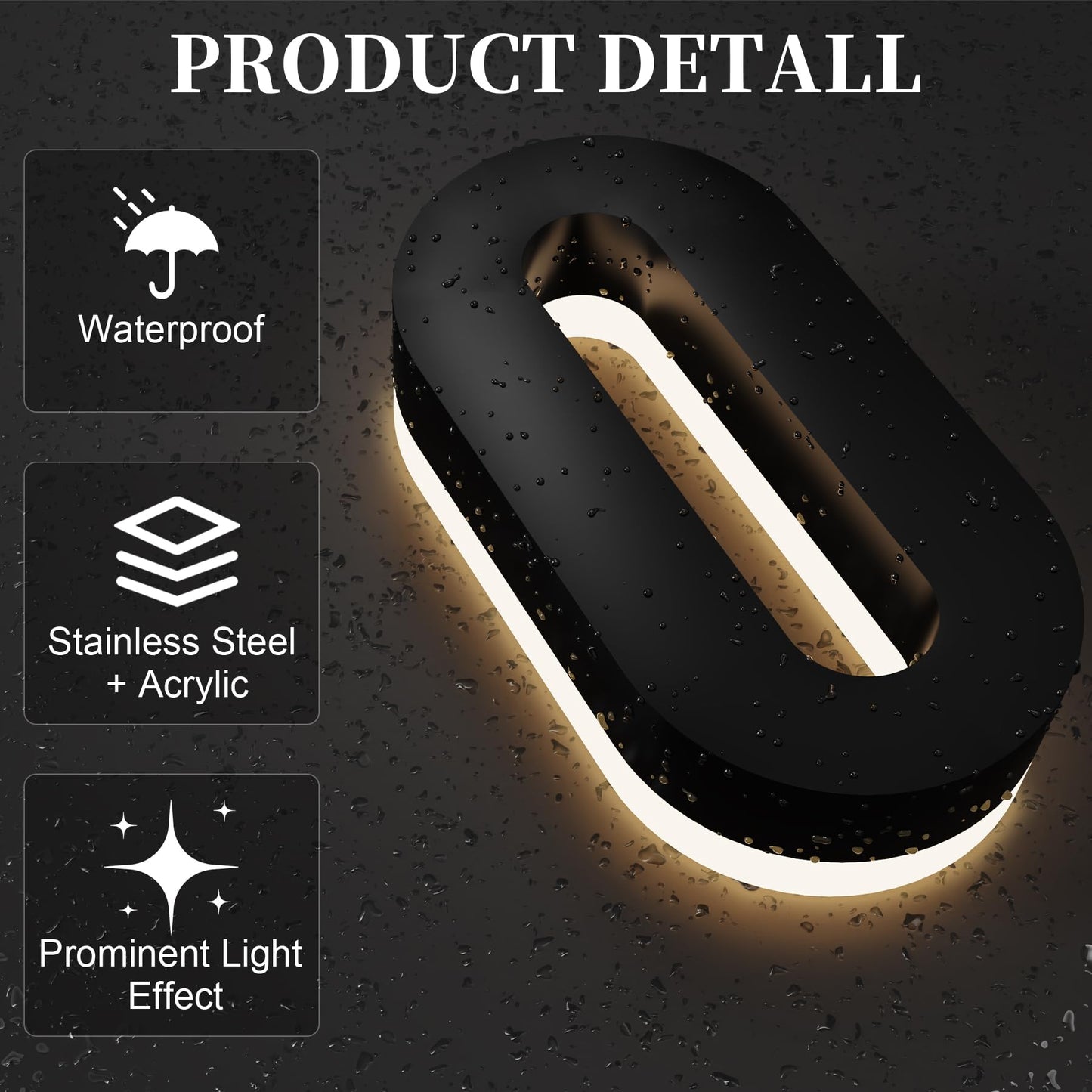 Números de Casa MIDIT LED Retroiluminados 8 Pulgadas Acero Inoxidable Impermeable Acrílico Alta Transparencia