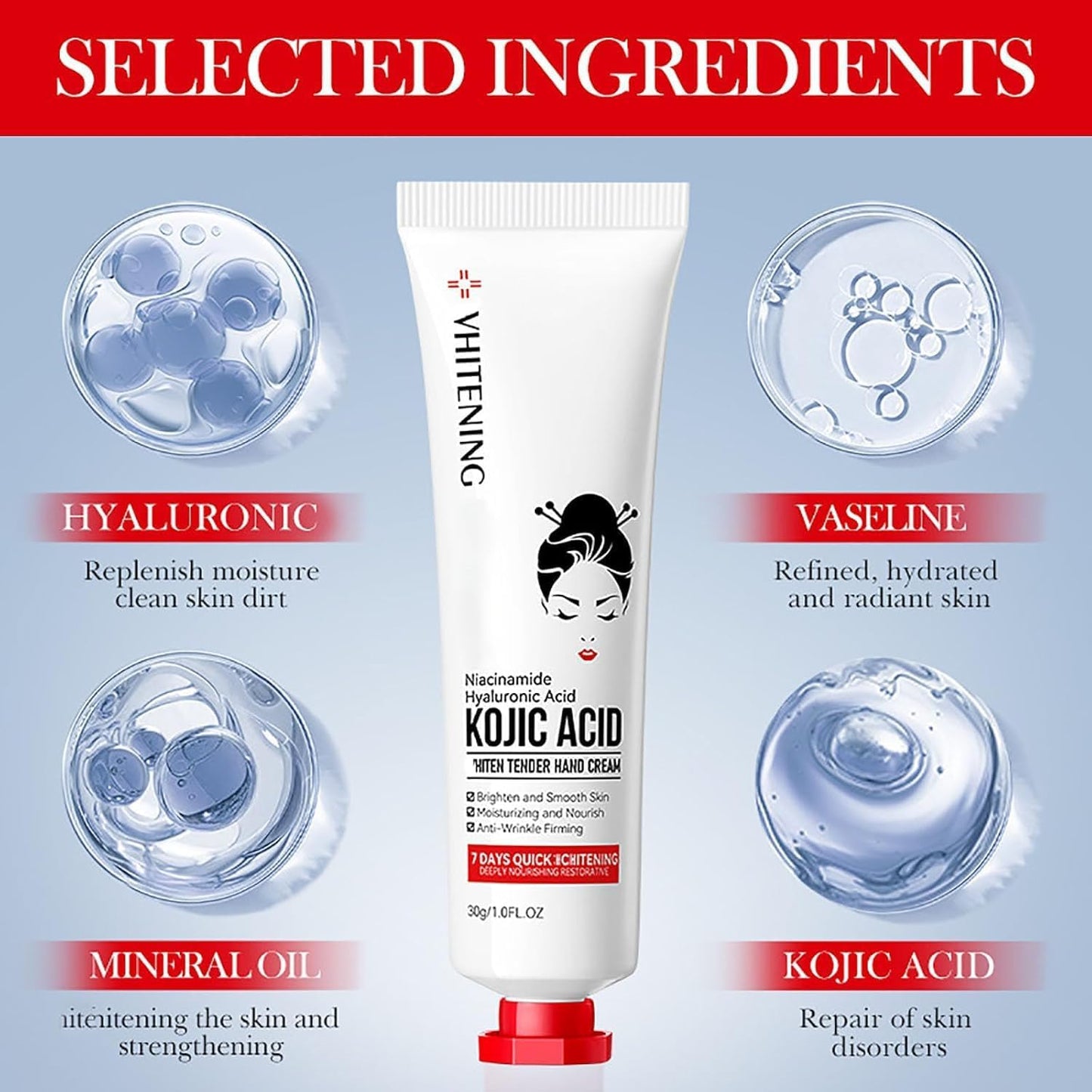Crema de manos con Kojic Acid para mujeres - Hidratante 30g (2 piezas)