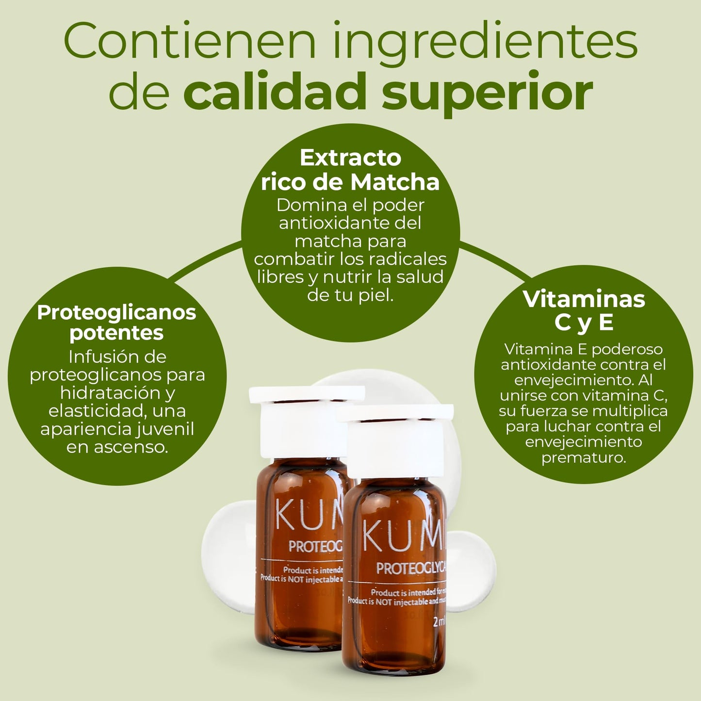 KUMIKO Matcha Intense Recovery - Suero Facial Hidratante con Proteoglicanos, Antienvejecimiento y Corrector de Arrugas - Reduce las Bolsas en el Rostro las Líneas Finas - Cuidado de la Piel, 15 Vials