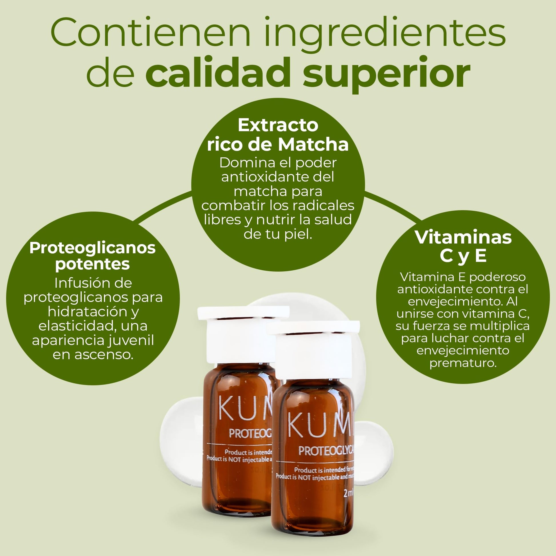 KUMIKO Matcha Intense Recovery - Suero Facial Hidratante con Proteoglicanos, Antienvejecimiento y Corrector de Arrugas - Reduce las Bolsas en el Rostro las Líneas Finas - Cuidado de la Piel, 15 Vials