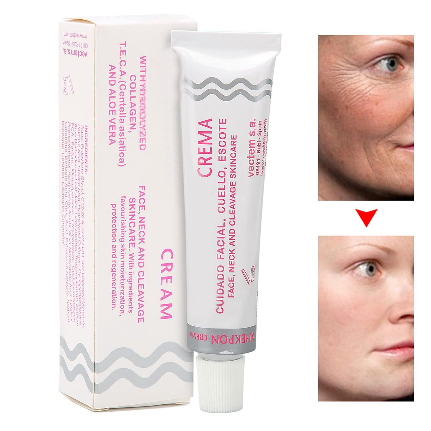 Crema Facial, Crema Antiedad, Rejuvenecimiento de la Piel Crema Hidratante para el Cuello con Colágeno de Aloe Vera para el Cuidado Diario de la Piel, Piel Nutrida Y Firme 40 Ml