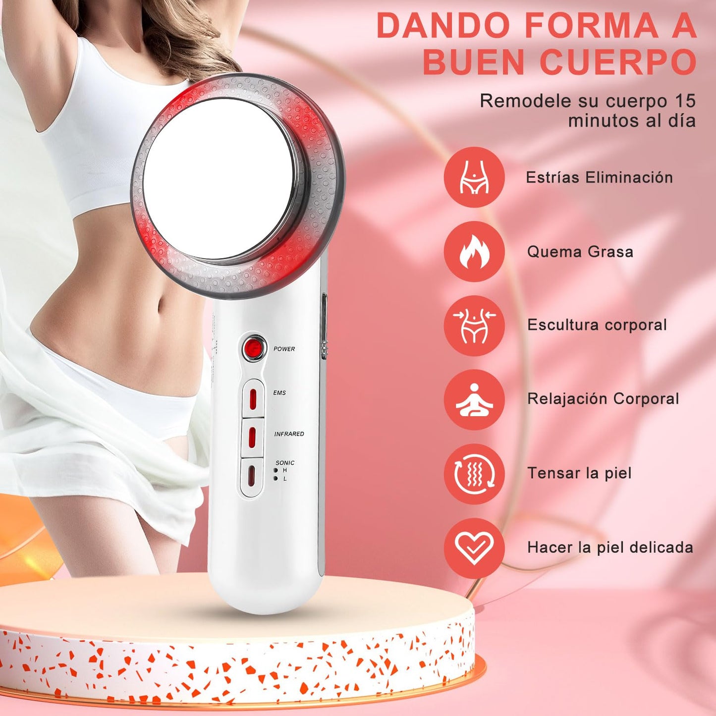 Masajeador Ultrasónica de Cavitación 3 en 1, EMS Terapia de Luz Infrarroja, Ultrasonido Fisioterapia Máquina Dispositivo Eléctrico,Masajeador Multifuncional para Rostro Mano Brazo Cuello Pie Cuerpo