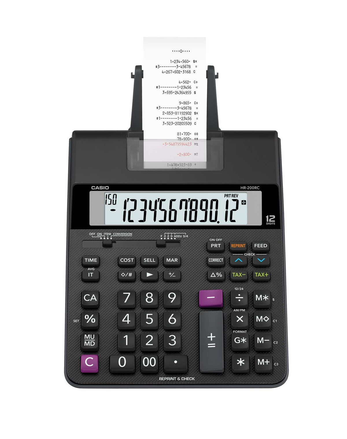 Casio HR-200RC - Calculadora de impresión de computadora con impresión de Doble Color y verificación de 150 Pasos, Costo/Venta/margen, impuestos y Calendario, Nueva versión de HR-150TM | Ideal para