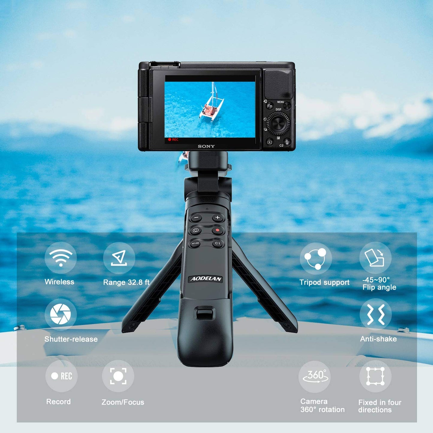 AODELAN - Trípode inalámbrico con control remoto para Vlogging, para Sony ZV-E10, ZV-1F, ZV-E10 II, a6100, a6400, a6600, a7 III, a7R III, a7R IV, a9, a9 II, reemplazar Sony GP-VPT2BT