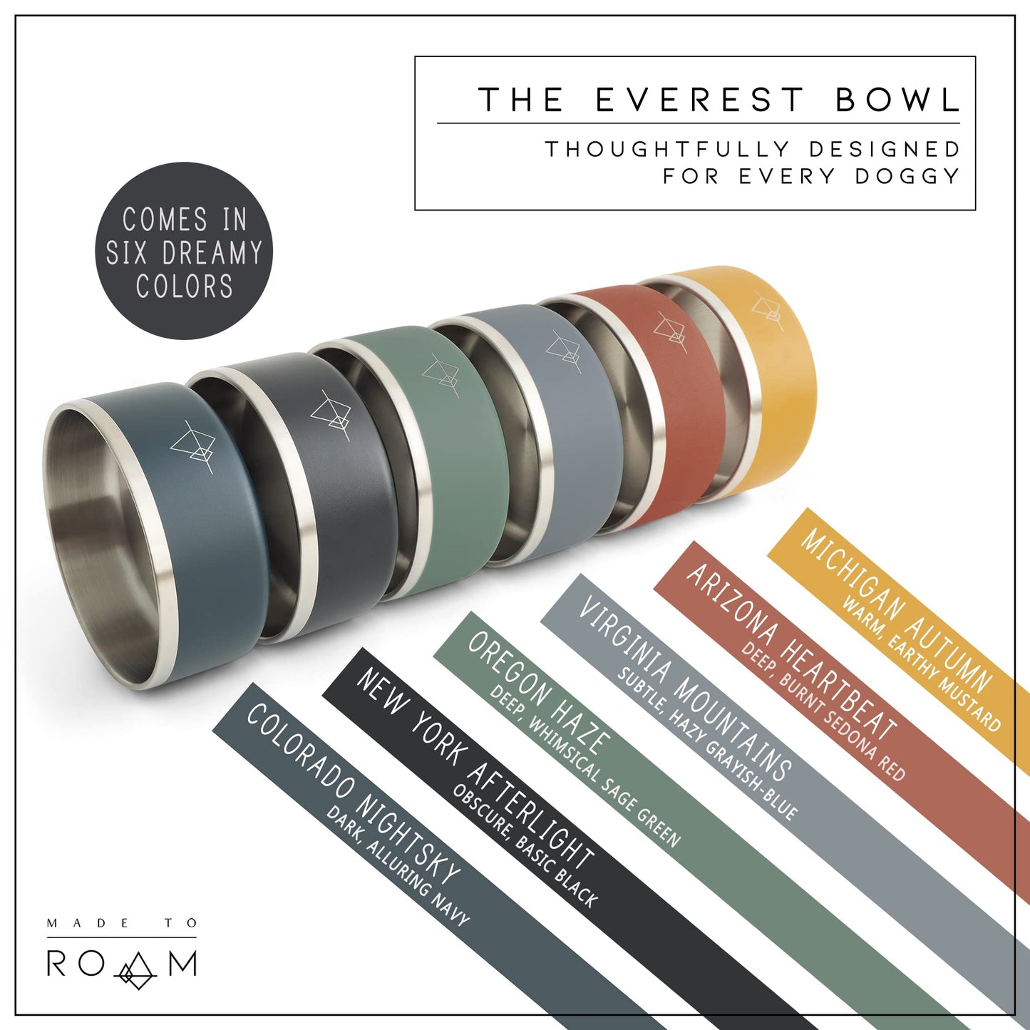 MADE TO ROAM Premium Everest Bowl – Cuenco de Acero Inoxidable de Doble Pared Aislado al vacío para Perro con Agarre Antideslizante (Michigan Autumn, 64 oz)