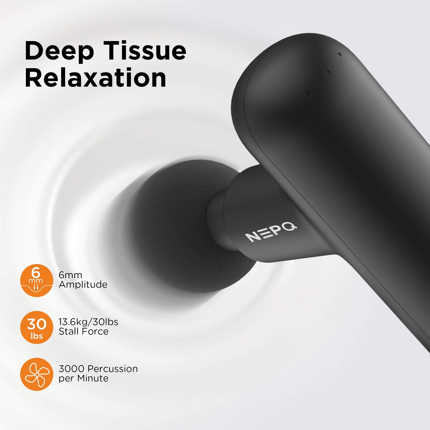 NEPQ - Pistola de masaje, potente pistola facial portátil de percusión de tejido profundo para aliviar el dolor con 4 cabezales de masaje, vibración de alta intensidad recargable (negro)
