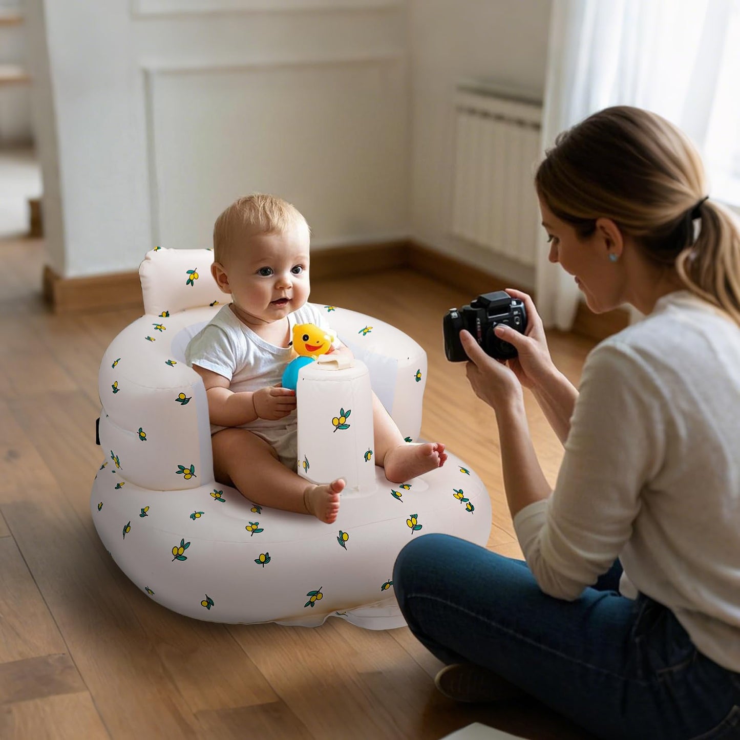 Silla inflable para bebé, asiento inflable AirSwim para bebés de 3 meses en adelante, asiento inflable de verano para sentarse, asiento de piso de bebé con bomba de aire integrada, naranja