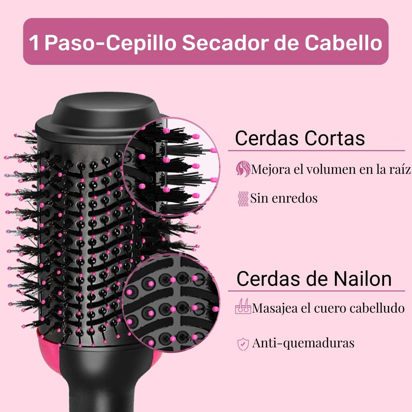 Shoonlo Cepillo Secador de Cabello Multifuncional Secado & Peinado 4 en 1 Cepillo de Aire Caliente Cabello y Voluminizador Iones Negativos Antiencrespamiento para Secar Alisar y Rizar 3 Modes (Rosa)