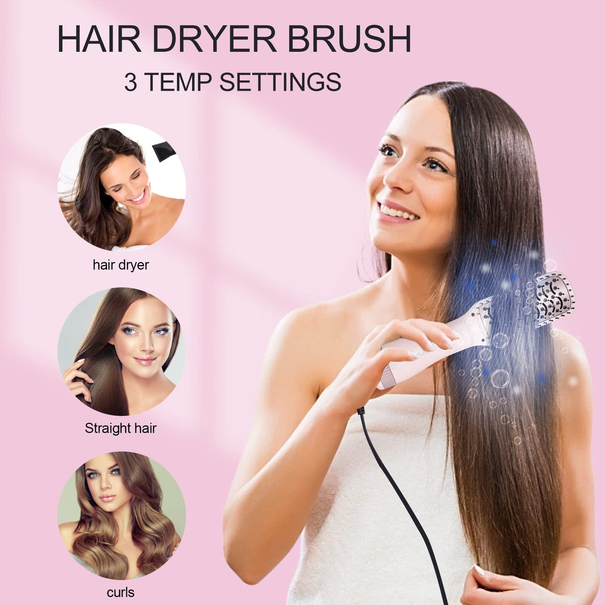 Secador de Pelo DAN Technology Rosa 3 en 1 para Cabello Dañado