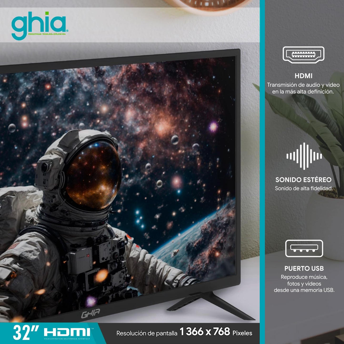 GHIA Televisión Pantalla 32 Pulgadas Básica HD G32BHD22