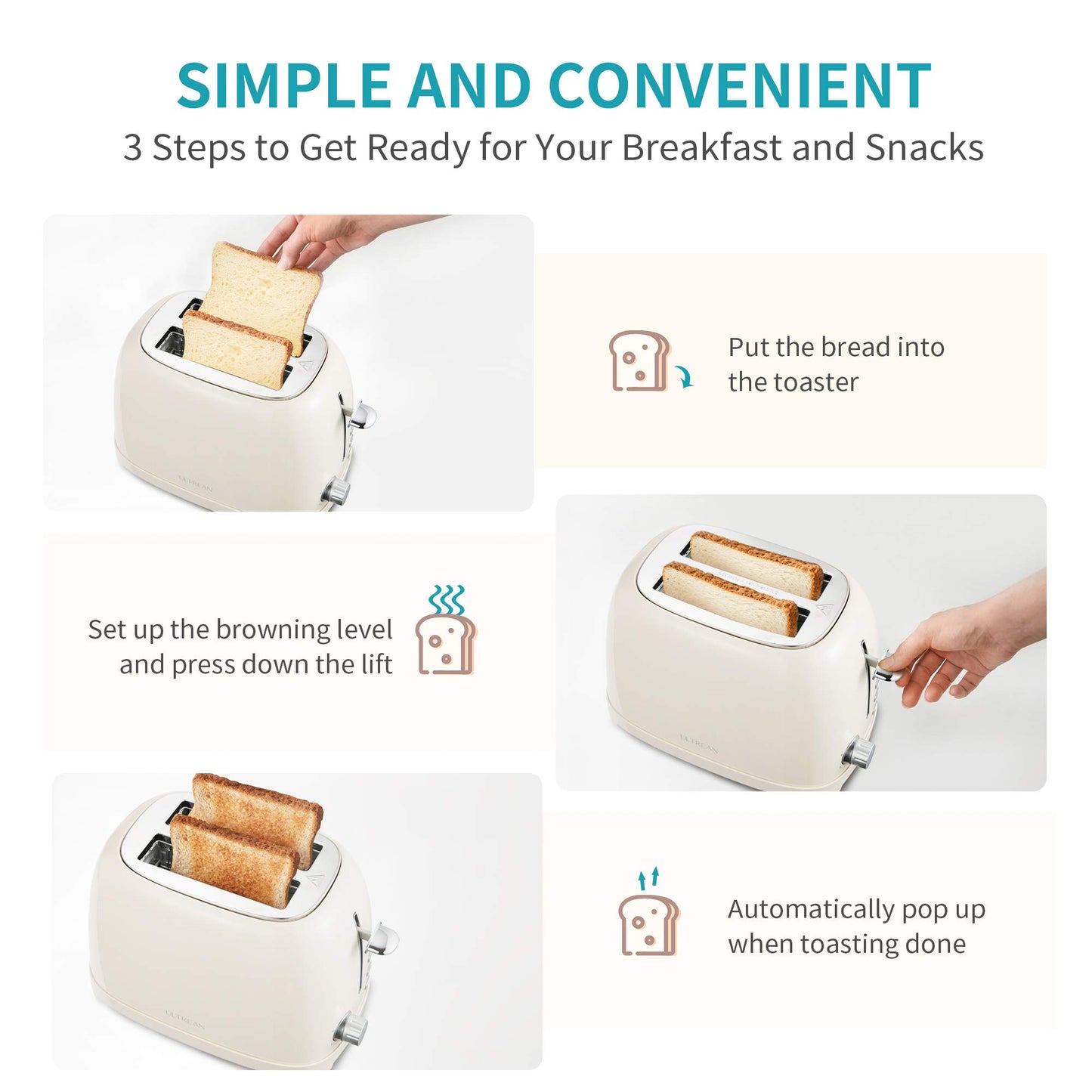 Ultrean tostador de 2 rebanadas con ranura extra ancha para tostar bagels, panes, gofres y más, material de acero inoxidable con bandeja extraíble para migas, 6 ajustes de color dorado