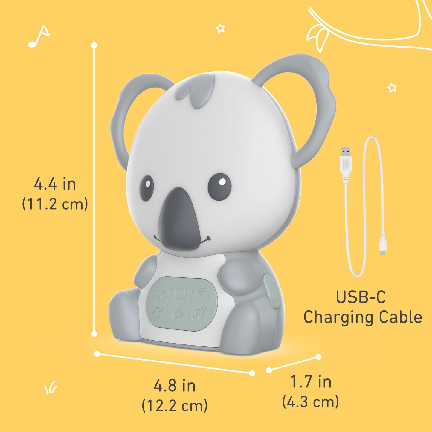 Pure Enrichment® PureBaby® - Máquina de sonido colgante de Koala - Ayuda portátil para dormir de viaje/luz nocturna y anillo colgante desmontable, ruido blanco, silencio, canciones de cuna y más
