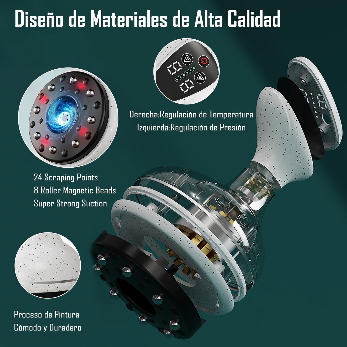 DFDAGDA Masajeador ventosas terapeuticas Eléctricas,Herramienta de Gua Sha Recargable 4 en 1,9 niveles de temperatura y potencia para eliminar celulitis Alivio del dolor de espalda Acupoint