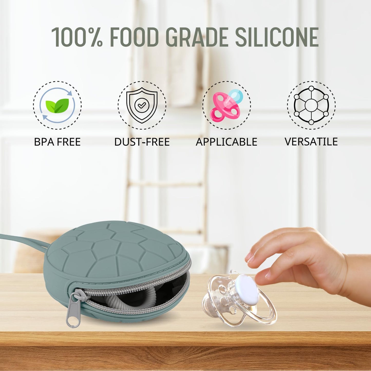 Funda de silicona para chupete, sin BPA, soporte de silicona para bebés recién nacidos, para niños y niñas, estuche portátil de silicona para chupete, color gris pálido y gris Oslo