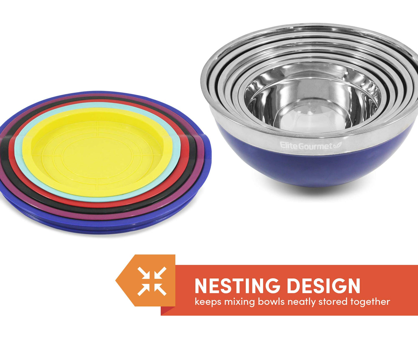 Tazones de Mezcla Maxi-Matic Elite Gourmet Acero Inoxidable Coloridos con Tapas 12 Piezas