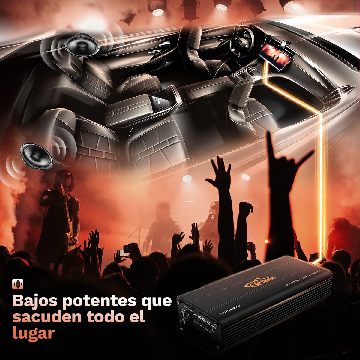 AUDISHAKO 3200W Amplificador de Audio para Coche de 1 Canal,Amplificador para Auto de Clase D, 2 Ohm 800W Subwoofer Amplificador para Motocicletas, Coches Deportivos y Otros Sistemas de Audio