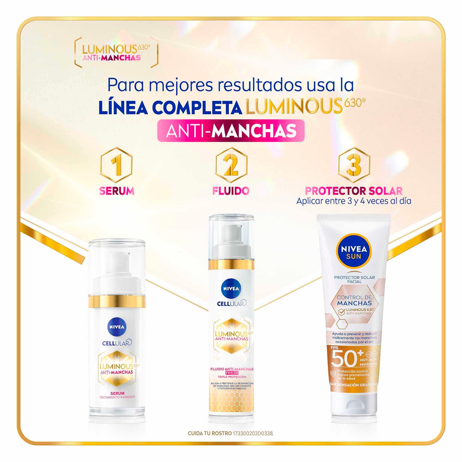 NIVEA Cellular LUMINOUS630 Fluido Facial Aclarador FPS50 | Anti-manchas y Ácido Hialurónico