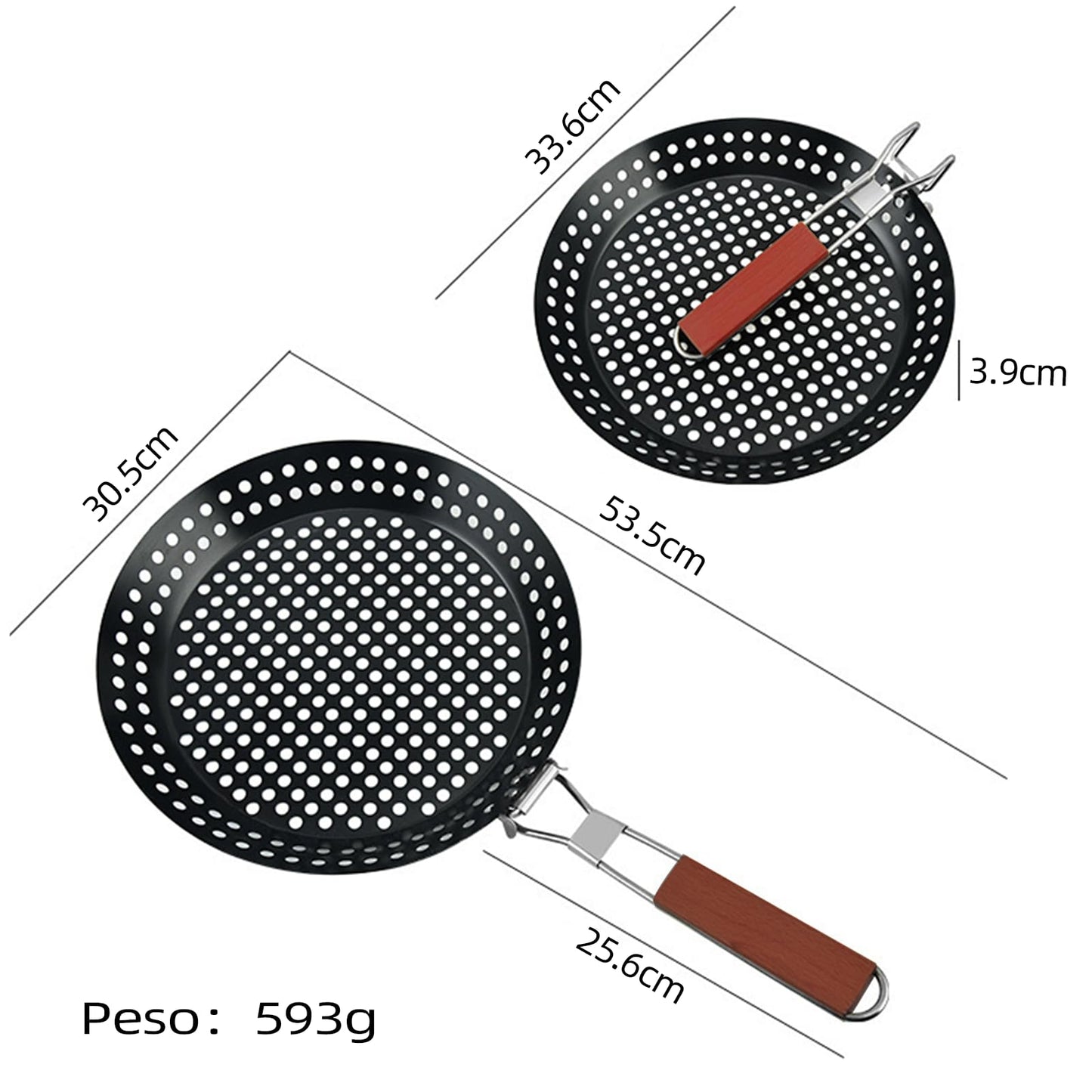 AUERQXZ Sartén Antiadherente para Asar con Mango Plegable y Diseño de Sartén Perforada de Acero al Carbono, Adecuada para Asar al Aire Libre y Cocinar Verduras y Mariscos