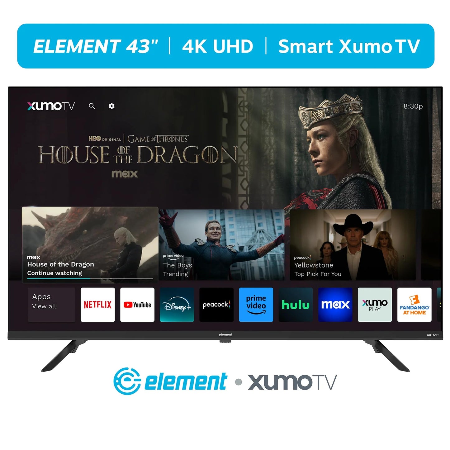Element Television de 43 Pulgadas E550AE43C | Class 550 Series 4K UHD | HDR | Sin Marco | Pantalla Xumo TV | Wi-Fi | 60 Hz | Dolby Vision | Bluetooth (Reacondicionado)
