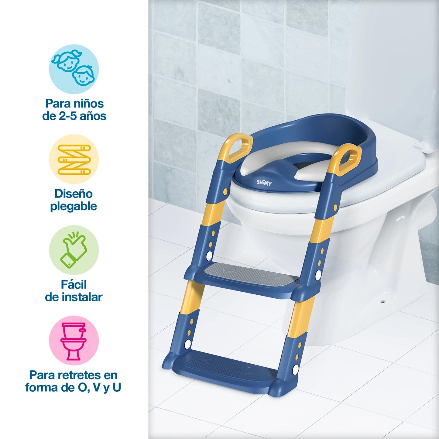 Asiento de Entrenamiento SHIMY Azul con Escalera Antideslizante para Niños