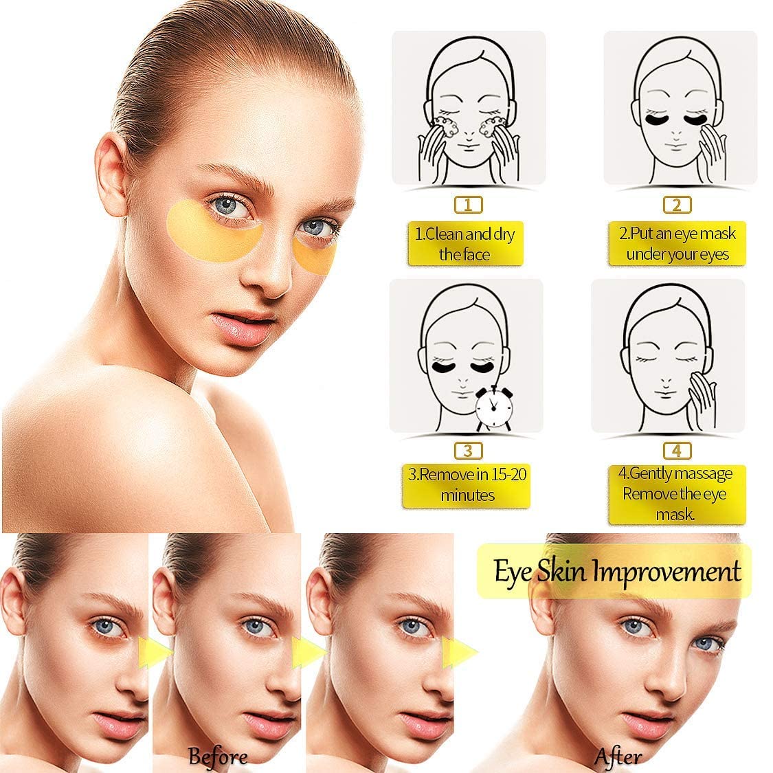 Parches ojeras 24k de COLÁGENO Hidratantes Antiarrugas | 60 pzs