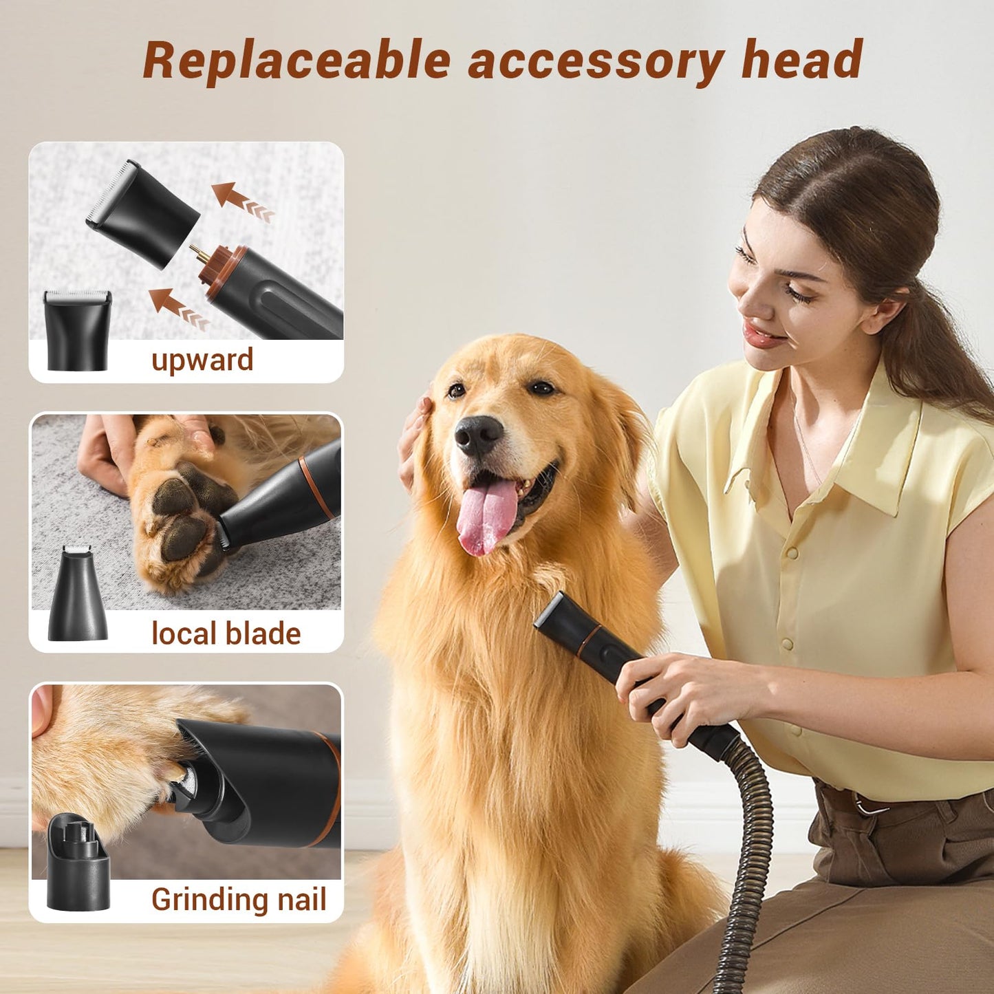 Bunfly - Kit de aseo para perros con succión al aspiradora 99% pelo de mascotas, capacidad de 3 l, 11 herramientas de aseo para perros, gatos y otros animales, limpieza del hogar y el coche, color blanco