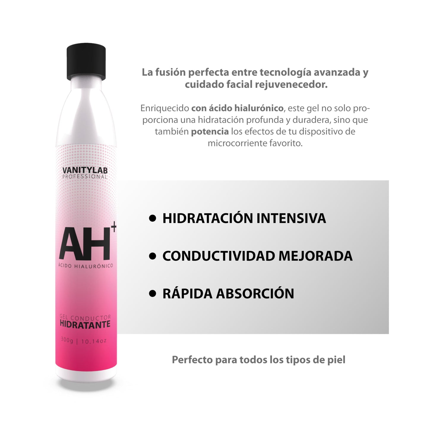 Gel Conductor Facial - Hidratación Profunda, Regenerativo, Efecto Lifting - Ideal para Radiofrecuencia, Microcorriente, Cavitación y Ultrasonido - Fórmula Ligera y No Pegajosa - 300g (ACIDO HIALURÓNICO)