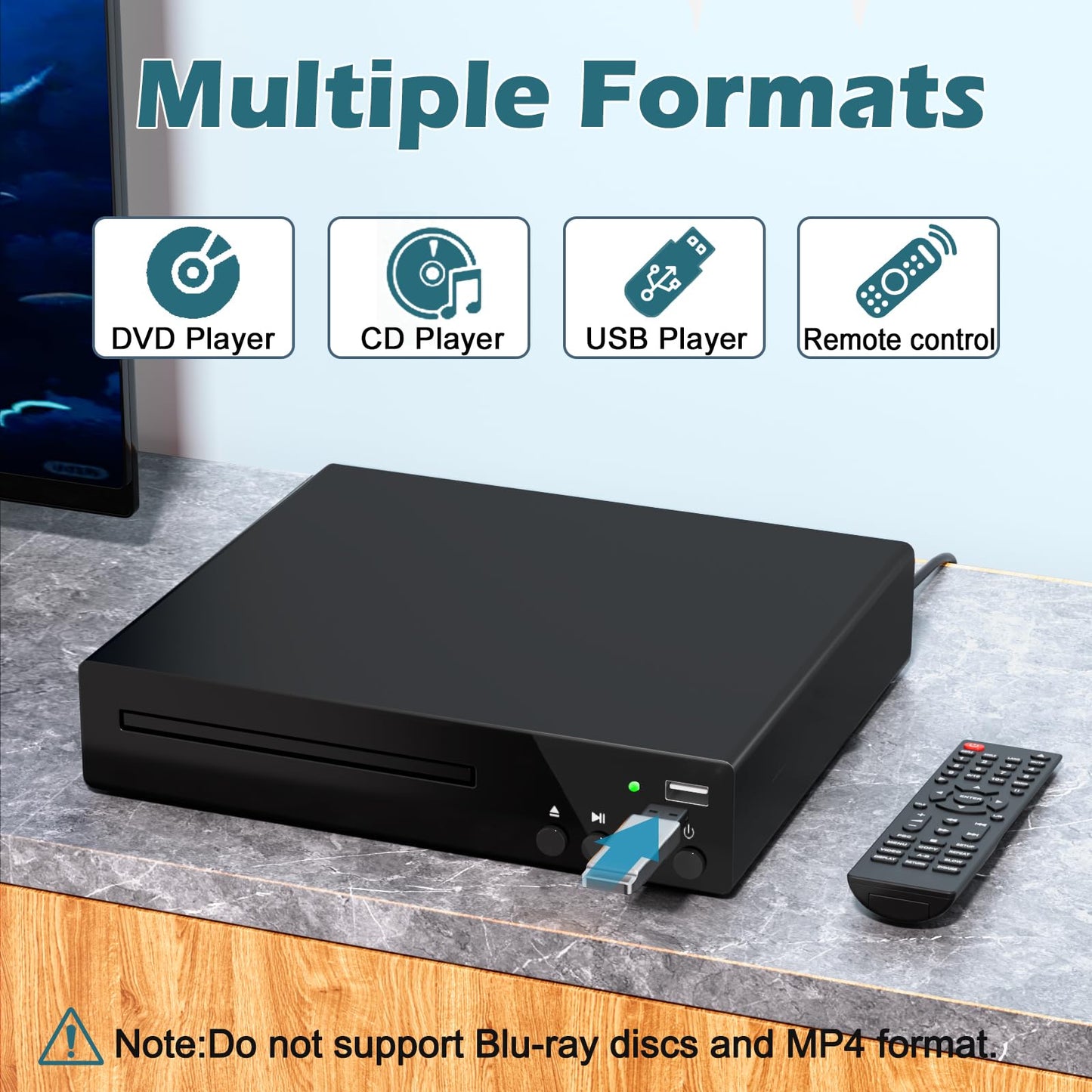 Reproductor de DVD Compacto HDMI HD 1080p con Entrada USB y Mando a Distancia