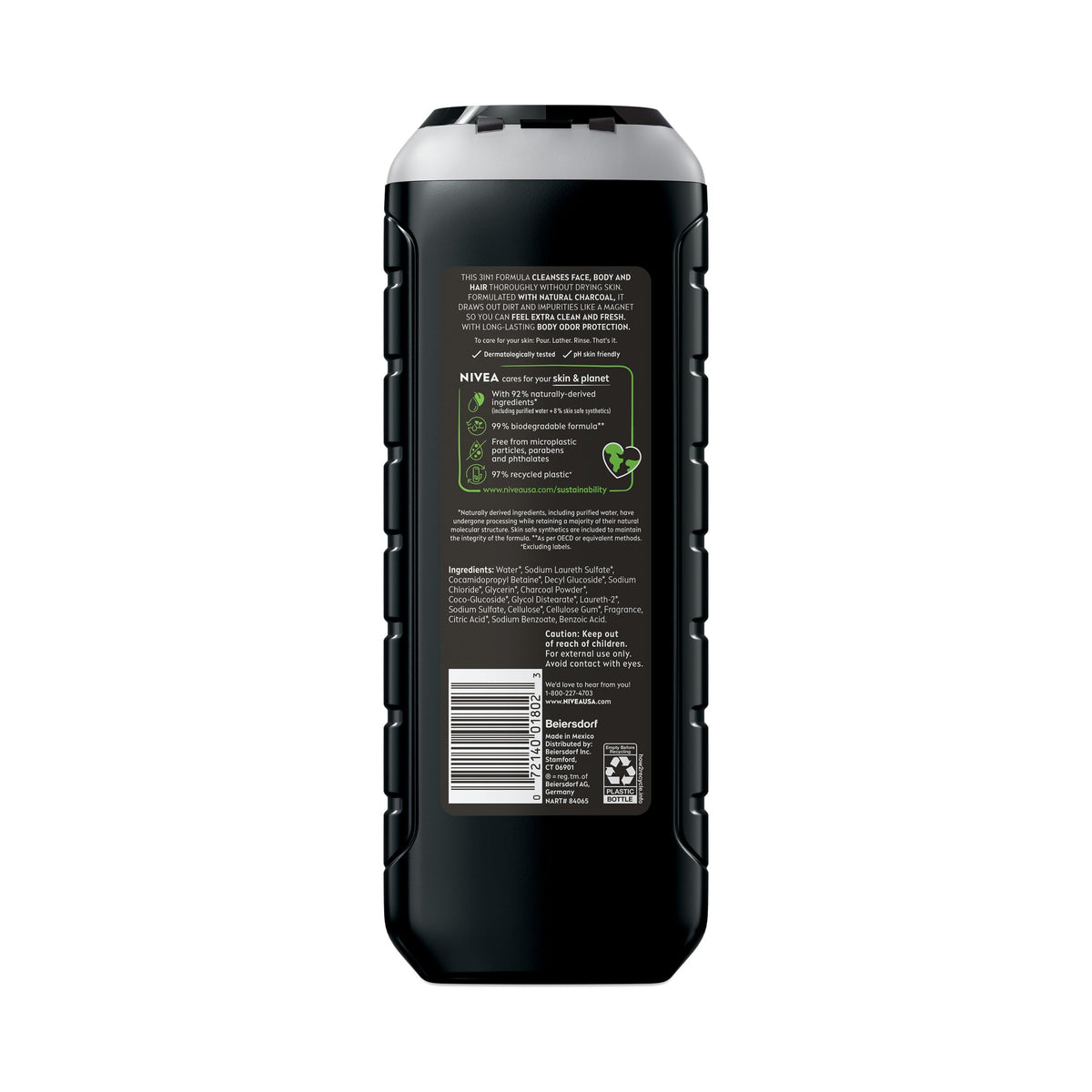 NIVEA MEN Jabon Líquido Corporal Active Clean 3 En 1 Cuerpo, Rostro Y Cabello 500ml, Para Hombre