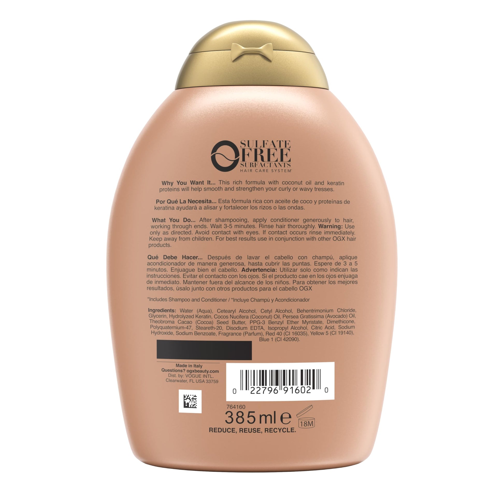 OGX, Acondicionador Suavizante de Keratina Brasileña, 385 ml