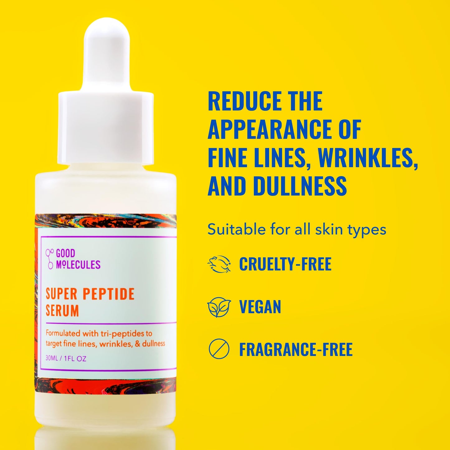 Good Molecules Super Peptide Serum 30ml/1oz - Anti-aging Facial Serum with Peptides and Copper Tripeptides to Brighten, Plump, Firm, Minimize Fine Lines, Wrinkles - Water-Based Skin Care For Face