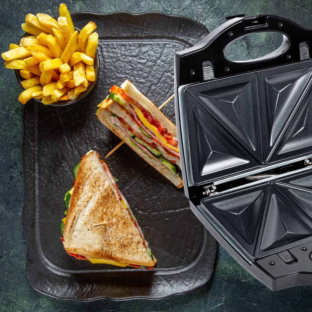 DAEWOO Sandwichera 3 en 1 con 3 juegos de placas Intercambiables Antiadherentes para Sandwich, Grill y Waffles