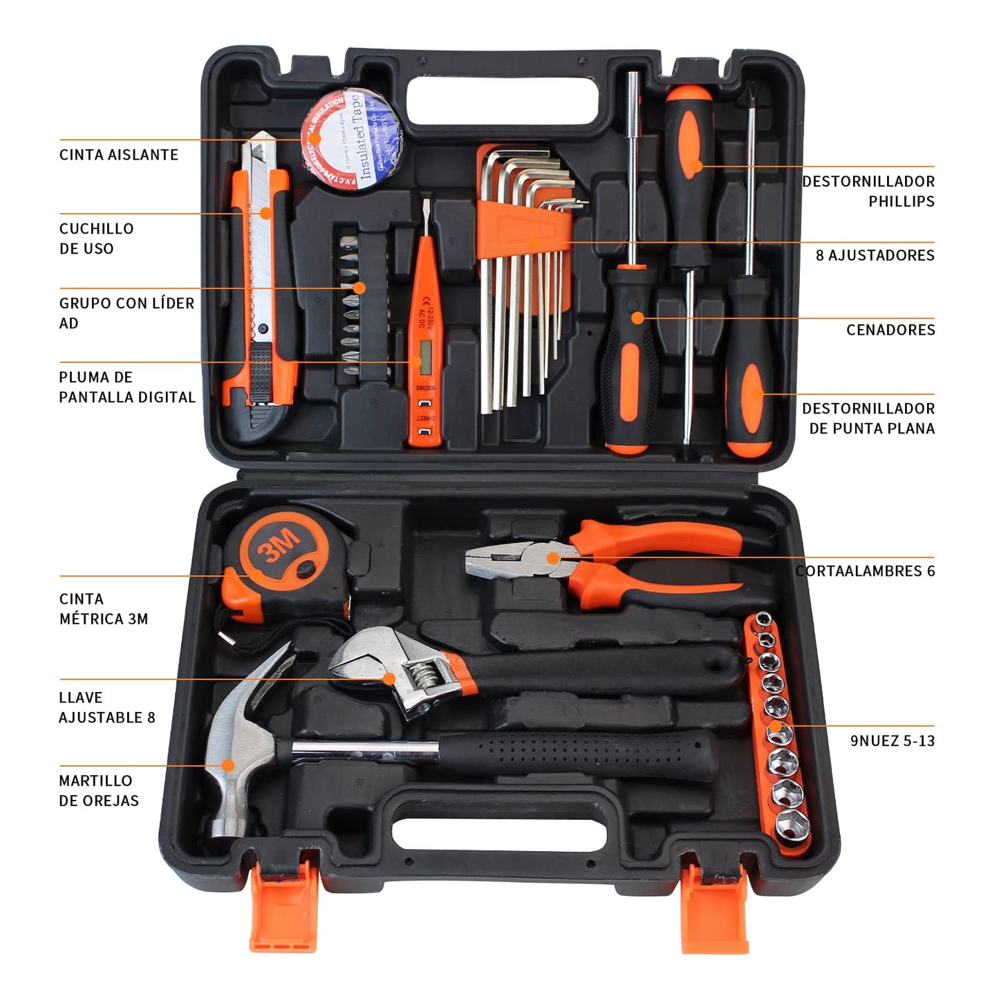 AFujia Herramientas Mécanicas Manuales 38 en 1, Herramientas de Reparación Kit de Herramientas Portables Universales para el Hogar y Taller de Mecanismo, Regalo de Caja de Almacenamineto