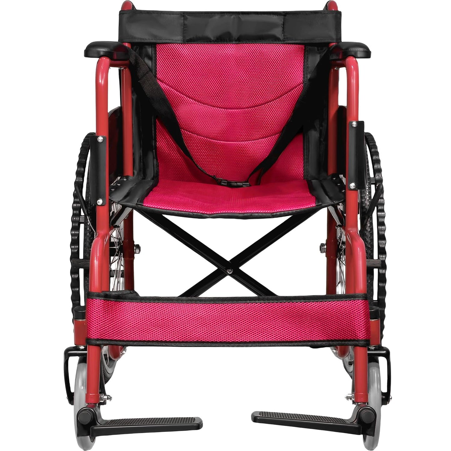 Silla de Ruedas NANOFORT Roja Aluminio Ligera Resistente para Adultos con Confort Máximo y Freno de Palanca
