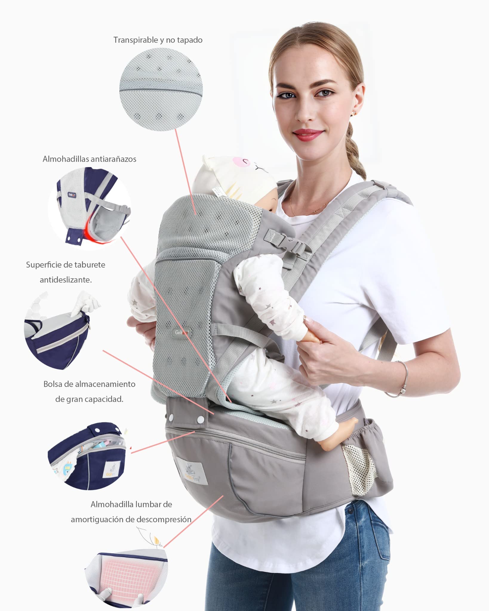 Canguro SNORF Amarillo Ergonómico y Ajustable con Asiento para las Caderas para Bebés de 0 a 36 Meses