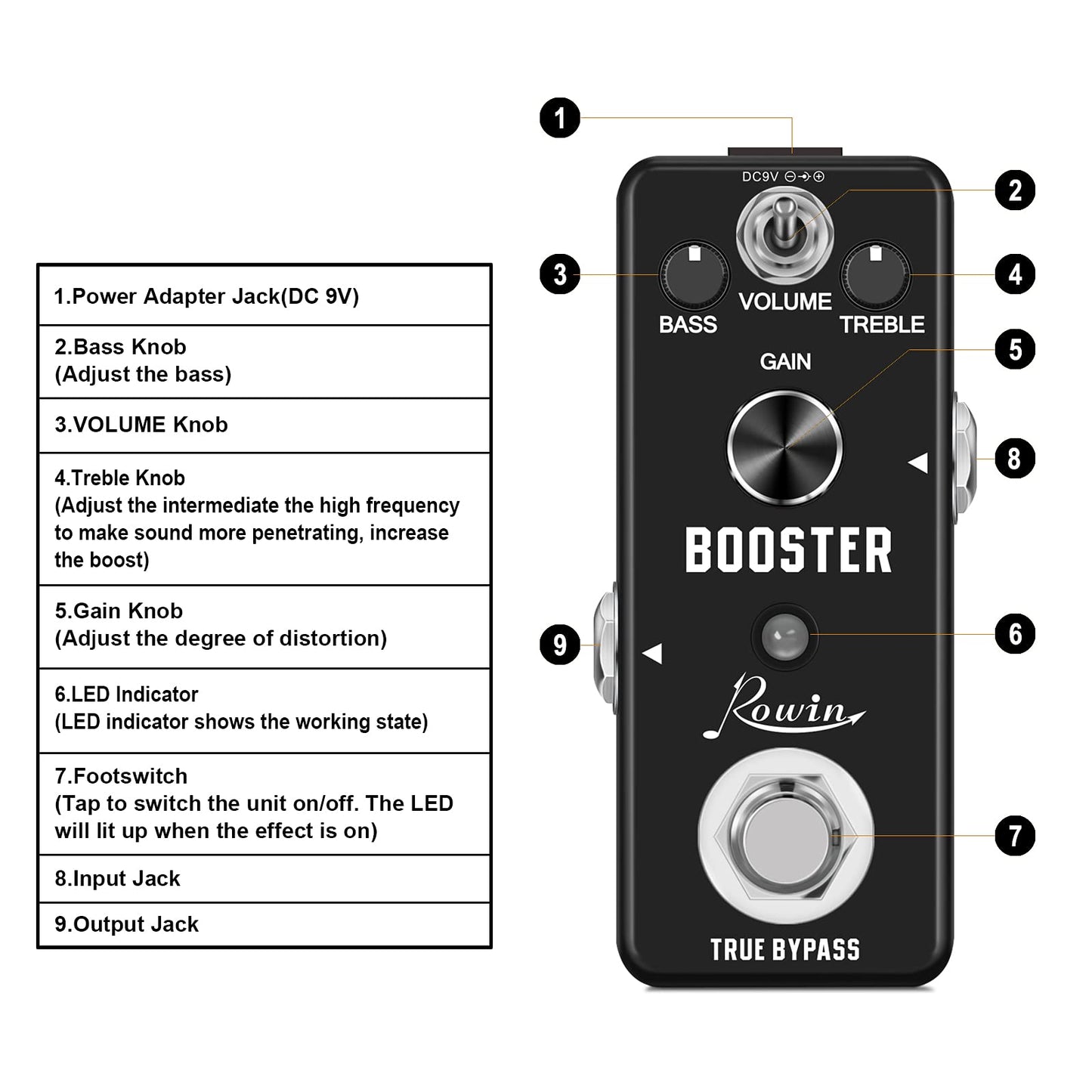 Pedal Booster Rowin Distorsión Verdadera LEF-318